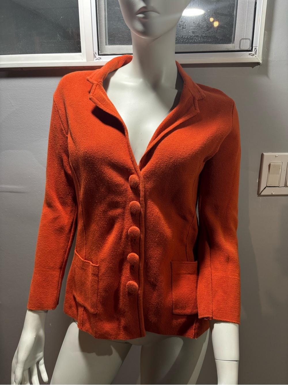 Audrey & Grace 100% Cotton Vibrant Orange Button-Front Blazer